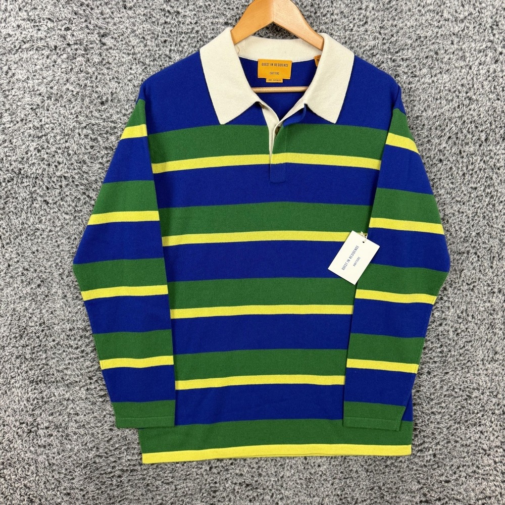 Guest In Residence Sweater Mens Small Striped Rugby 100% Cashmere Knit Pullover - Picture 2 of 15